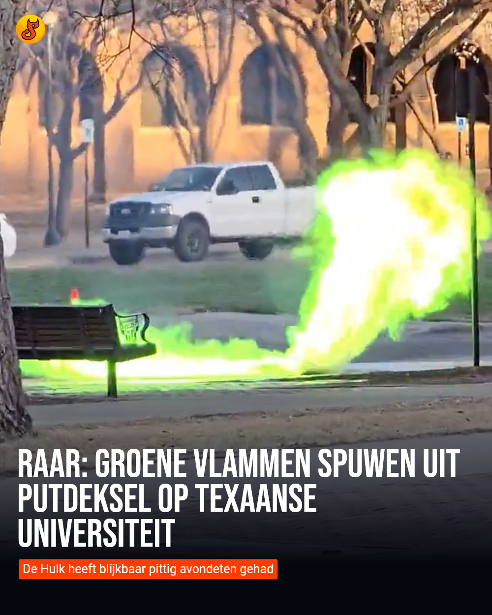 Raar: Groene vlammen spuwen uit putdeksel op Texaanse universiteit