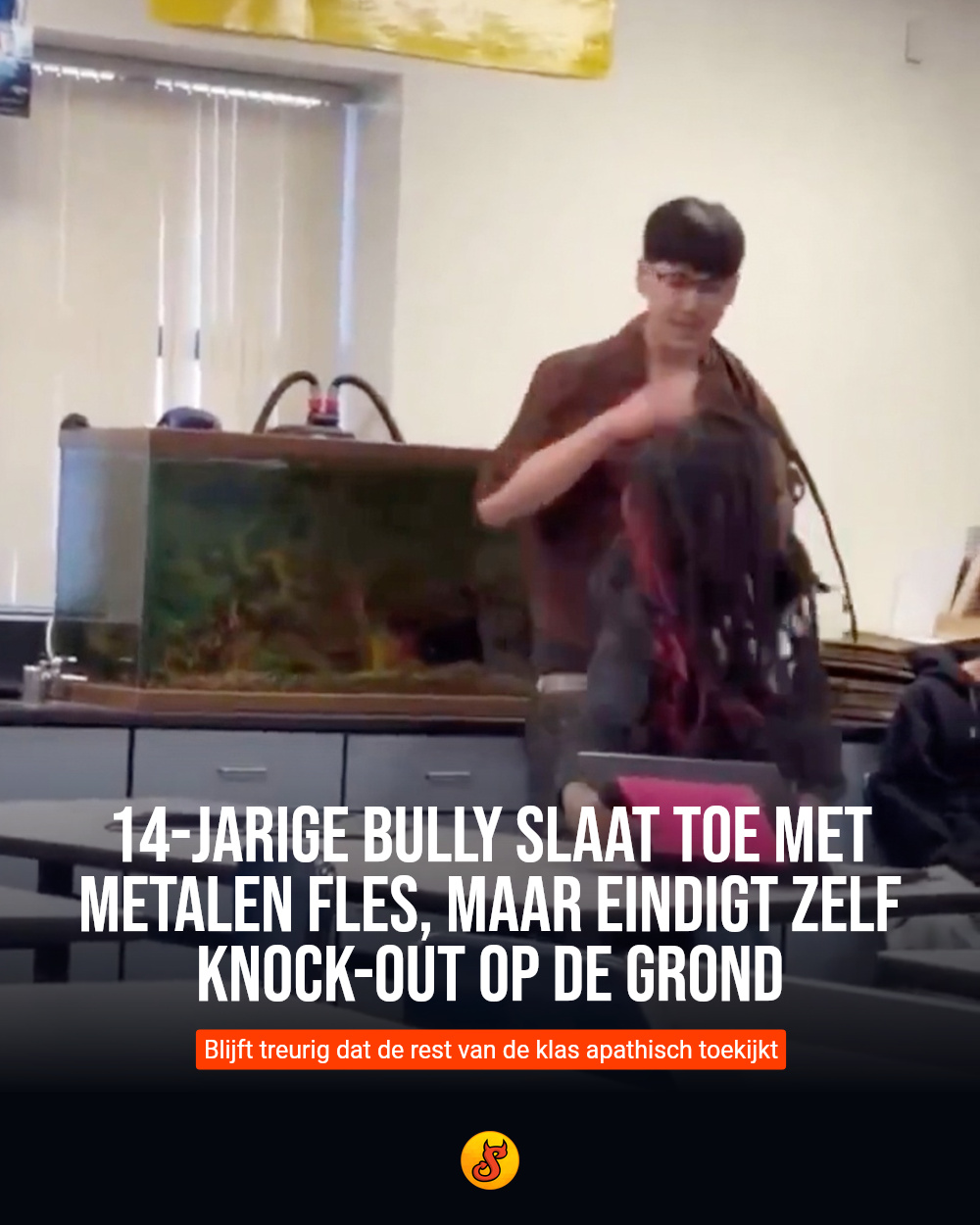 14-jarige bully slaat toe met metalen fles, maar eindigt zelf knock-out op de grond