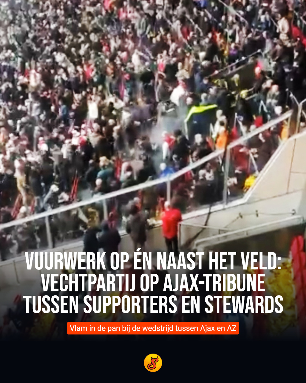 Vuurwerk op én naast het veld: Vechtpartij op Ajax-tribune tussen supporters en stewards