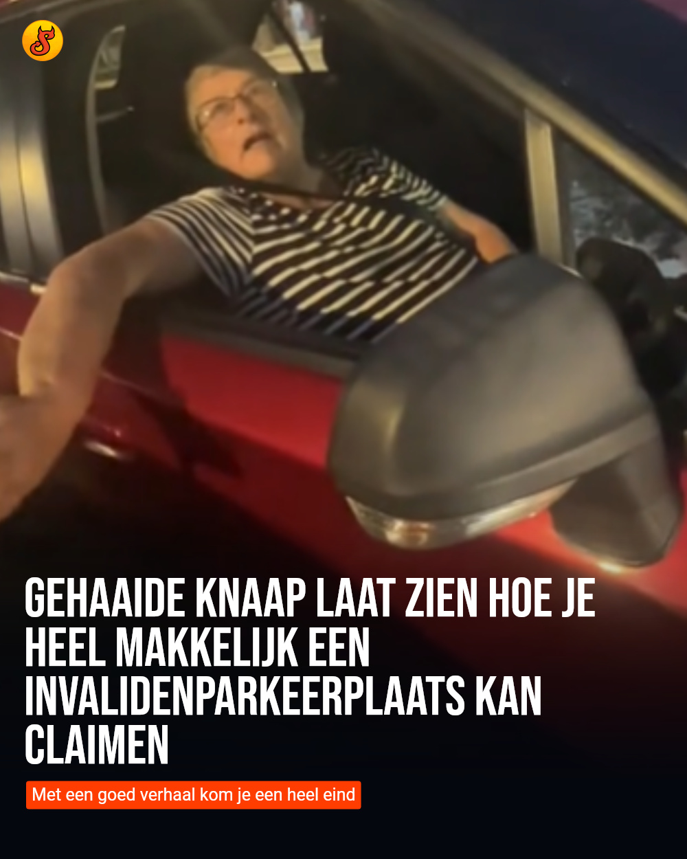Gehaaide knaap laat zien hoe je heel makkelijk een invalidenparkeerplaats kan claimen