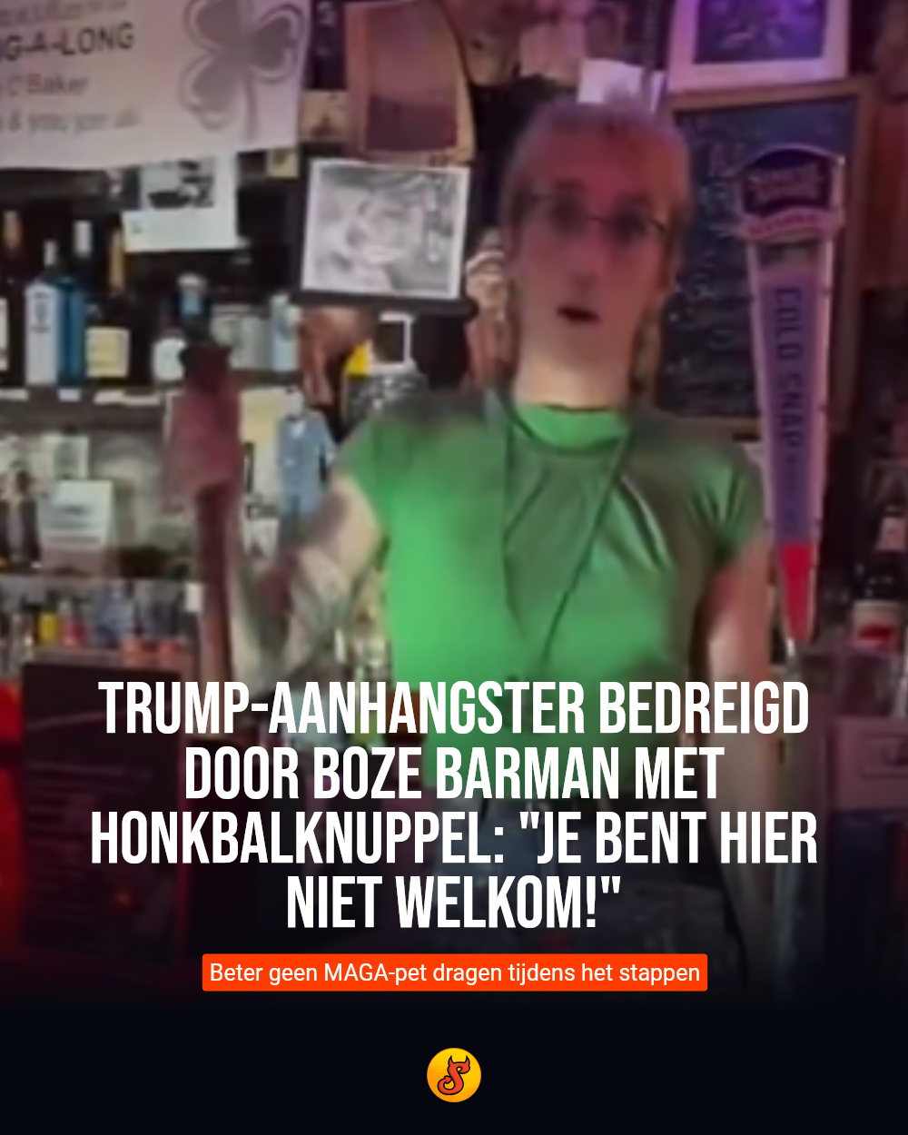 Trump-aanhangster bedreigd door boze barman met honkbalknuppel: "Je bent hier niet welkom!"