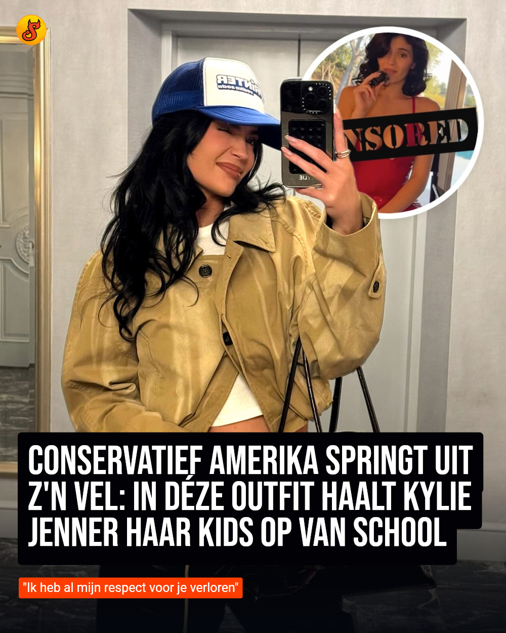 Conservatief Amerika springt uit z'n vel: In déze outfit haalt Kylie Jenner haar kids op van school