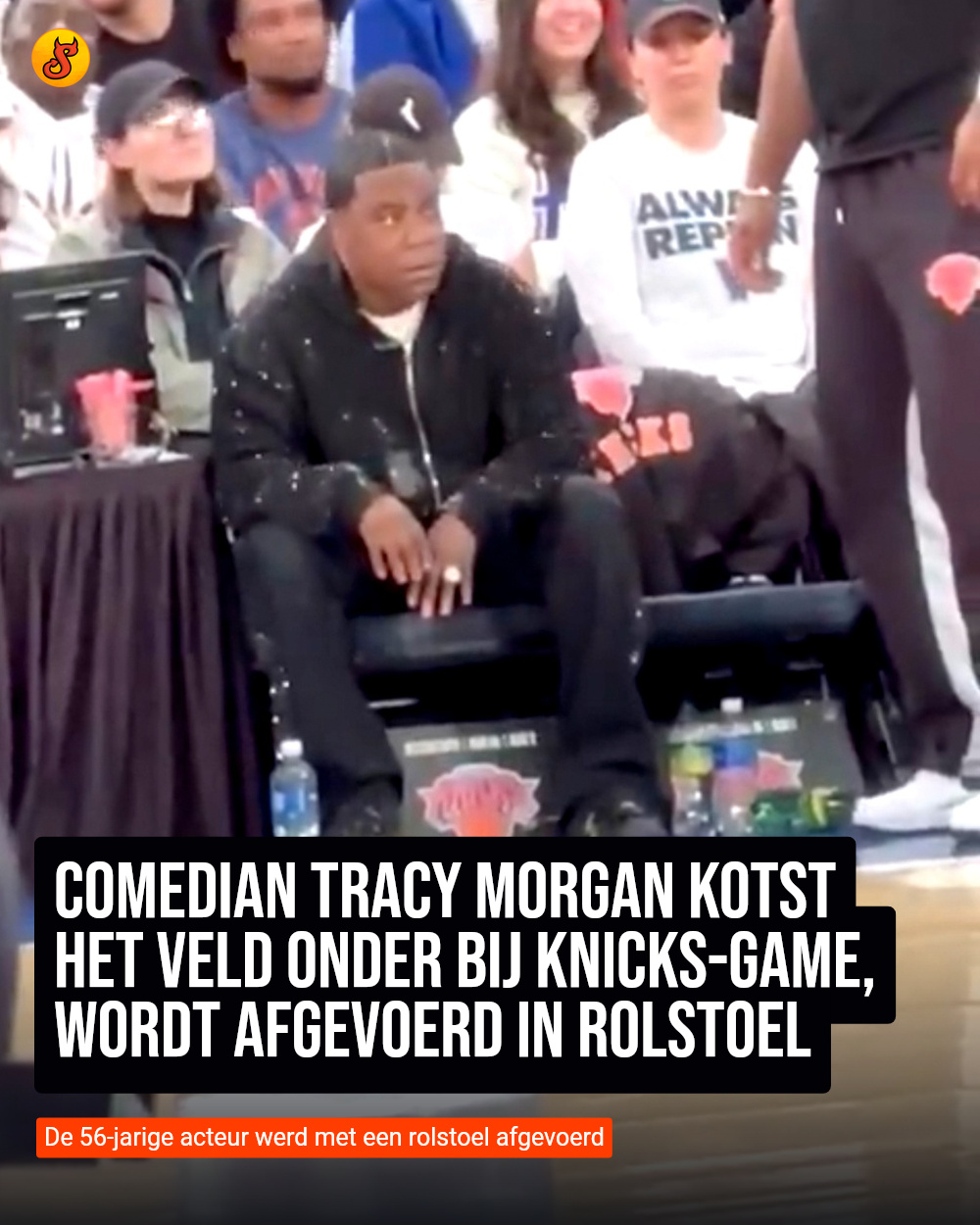 Comedian Tracy Morgan kotst het veld onder bij Knicks-game, wordt afgevoerd in rolstoel