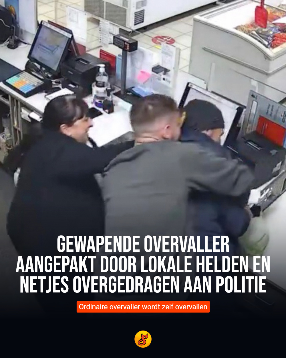 Gewapende overvaller aangepakt door lokale helden en netjes overgedragen aan politie