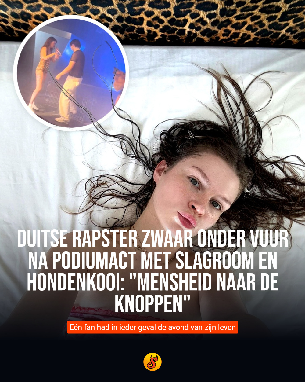 Duitse rapster zwaar onder vuur na podiumact met slagroom en hondenkooi: "Mensheid naar de knoppen"