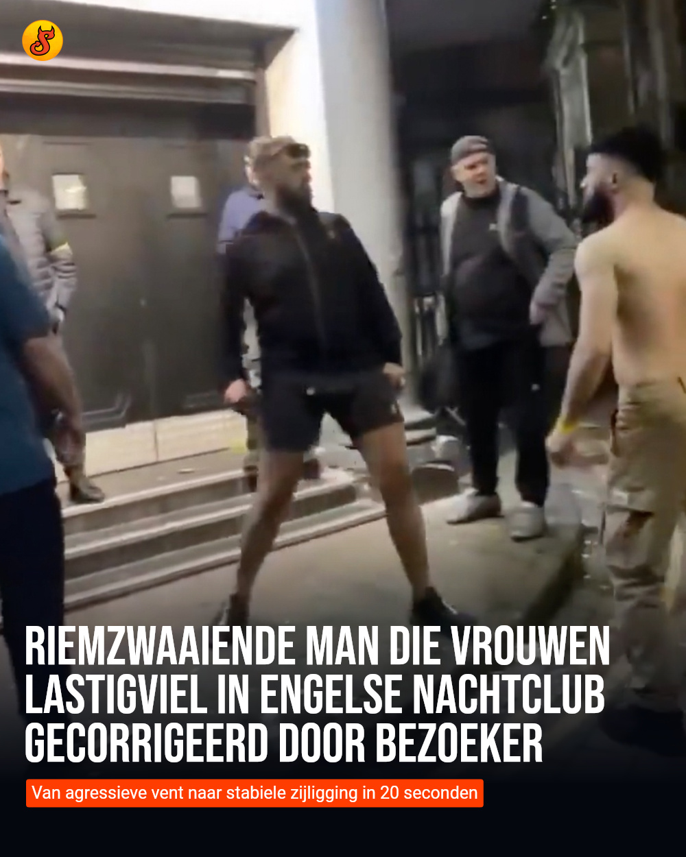 Riemzwaaiende man die vrouwen lastigviel in Engelse nachtclub gecorrigeerd door bezoeker