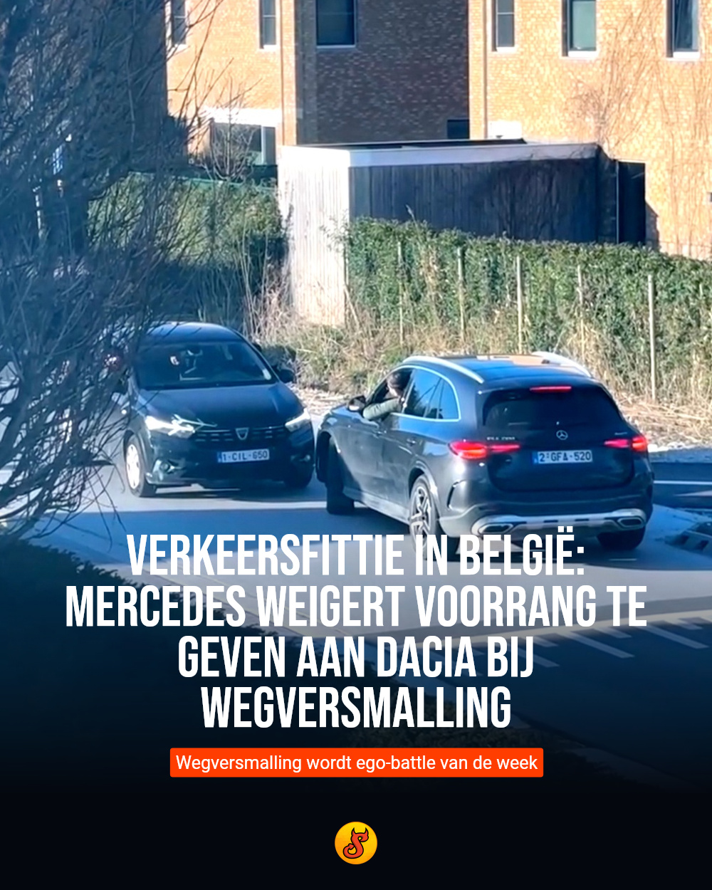 Verkeersfittie in België: Mercedes weigert voorrang te geven aan Dacia bij wegversmalling