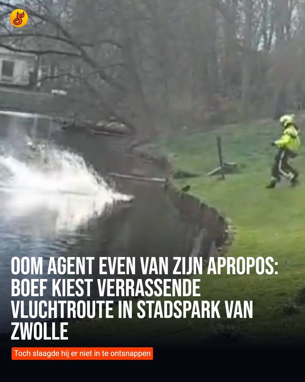 Oom agent even van zijn apropos: boef kiest verrassende vluchtroute in stadspark van Zwolle
