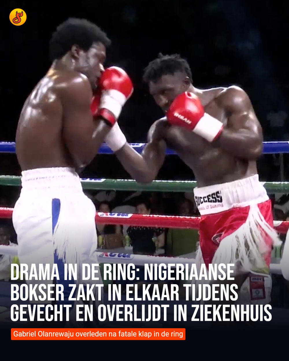 Drama in de ring: Nigeriaanse bokser zakt in elkaar tijdens gevecht en overlijdt in ziekenhuis