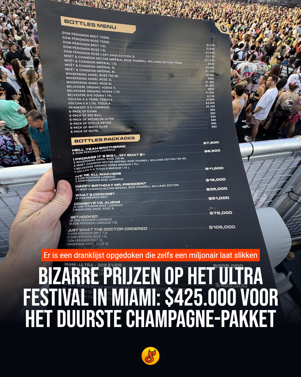 BIZARRE prijzen op het Ultra Festival in Miami: $425.000 voor het duurste Champagne-pakket