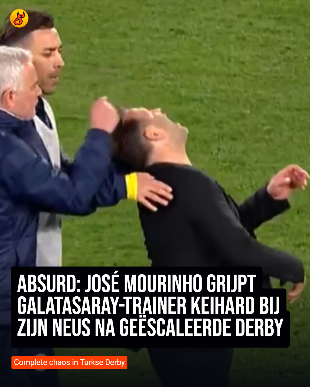 Absurd: José Mourinho grijpt Galatasaray-trainer keihard bij zijn neus na geëscaleerde Derby