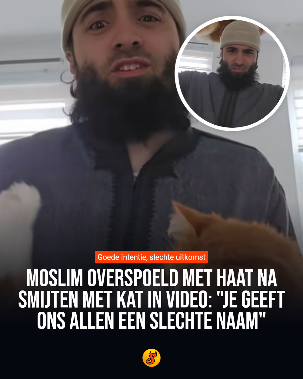 Moslim overspoeld met haat na smijten met kat in video: "Je geeft ons allen een slechte naam"
