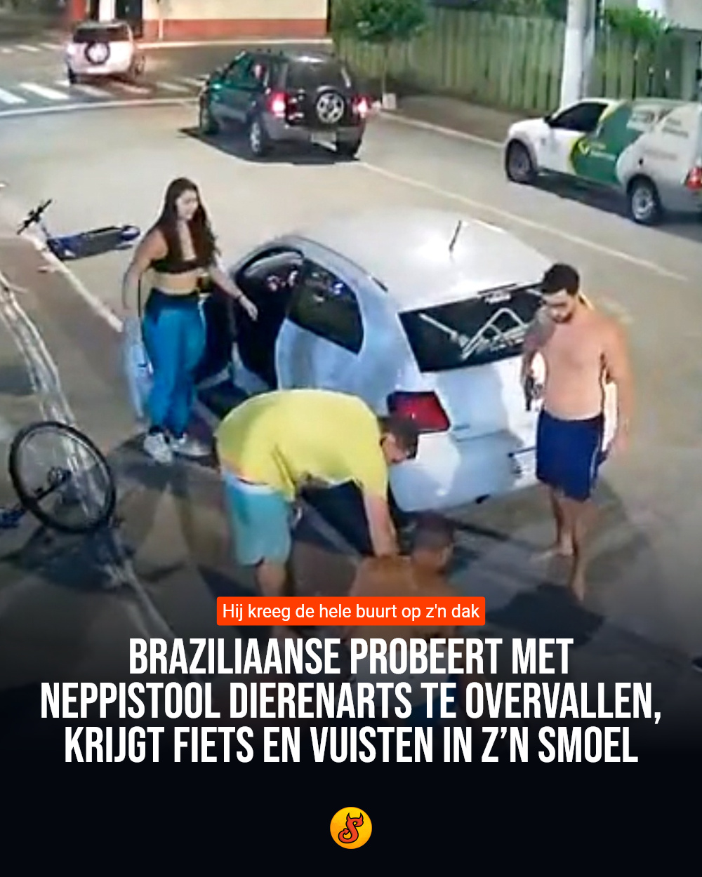 Braziliaanse probeert met neppistool dierenarts te overvallen, krijgt fiets en vuisten in z’n smoel