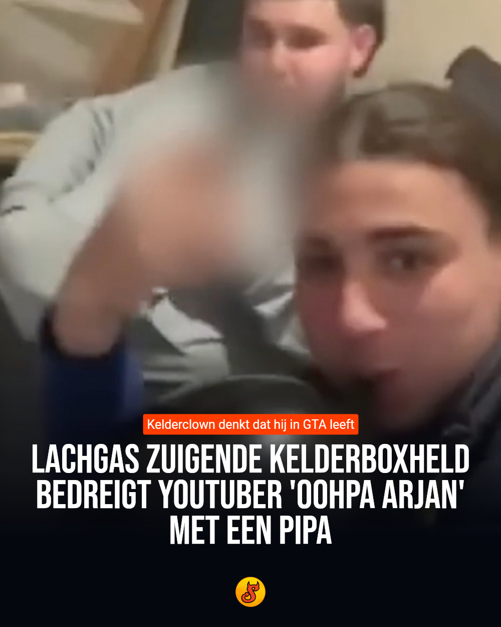 Lachgas zuigende kelderboxheld bedreigt Youtuber 'OOHPA Arjan' met een pipa