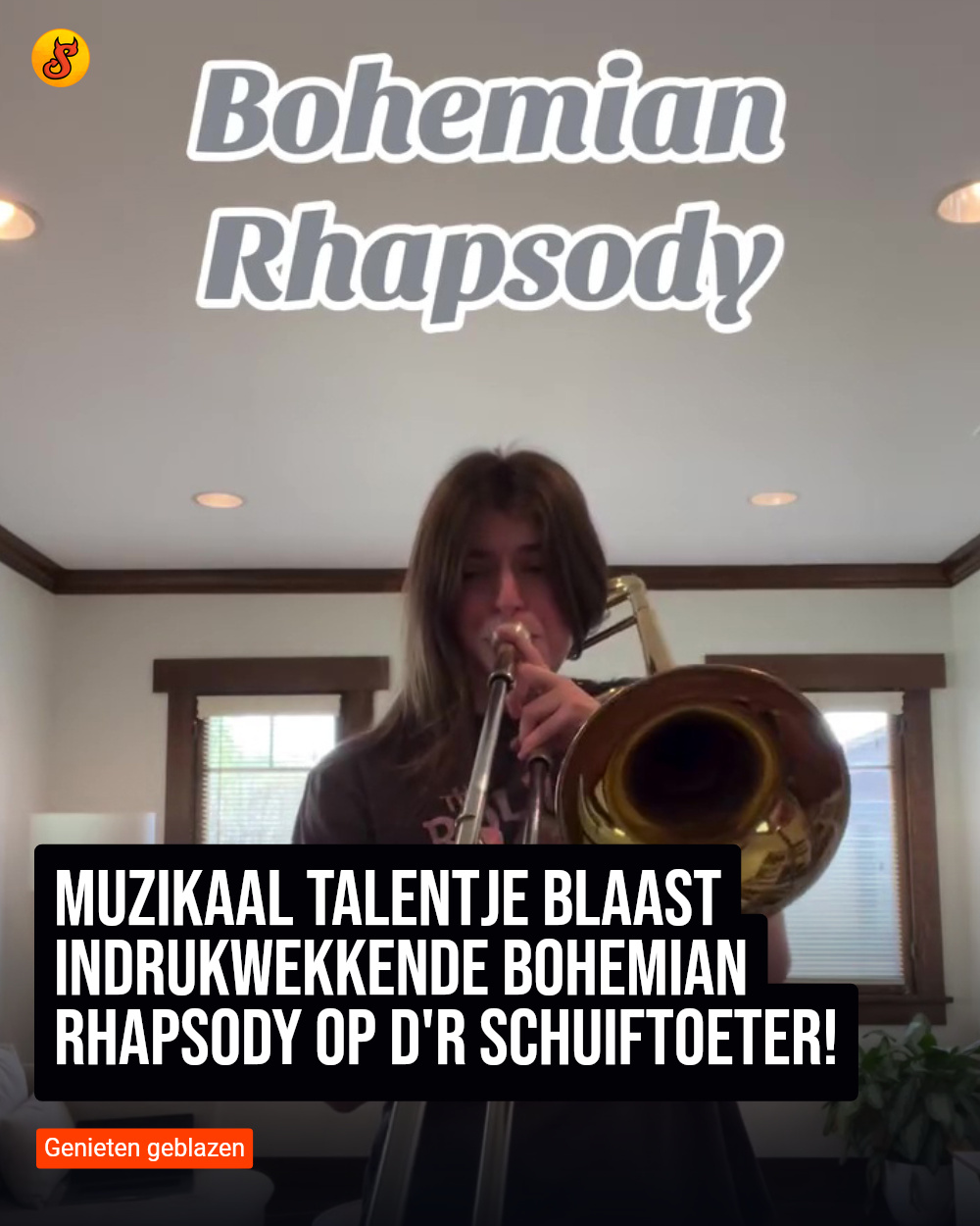 Muzikaal talentje blaast indrukwekkende Bohemian Rhapsody op d'r schuiftoeter!
