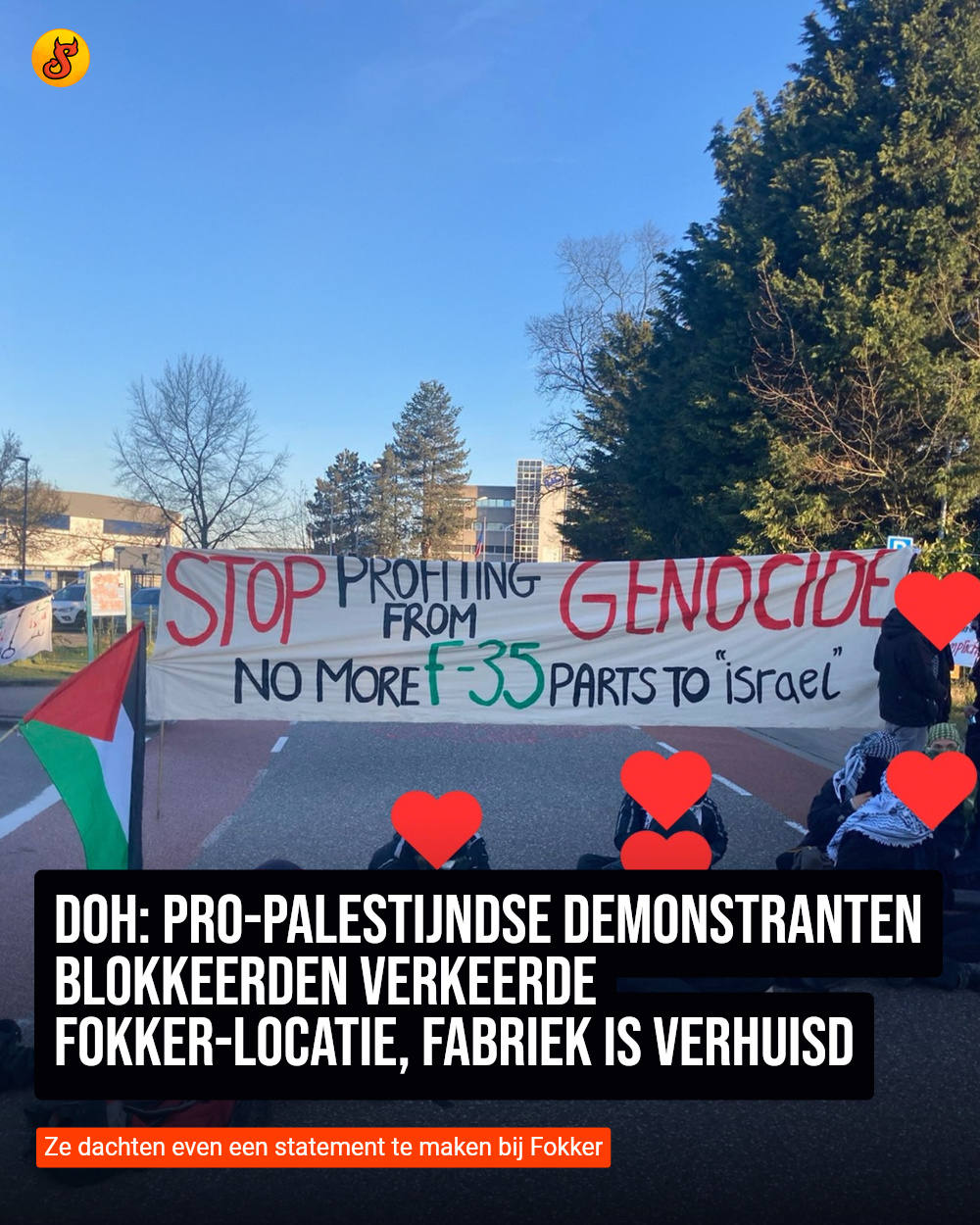 Doh: Pro-Palestijndse demonstranten blokkeerden verkeerde Fokker-locatie, fabriek is verhuisd