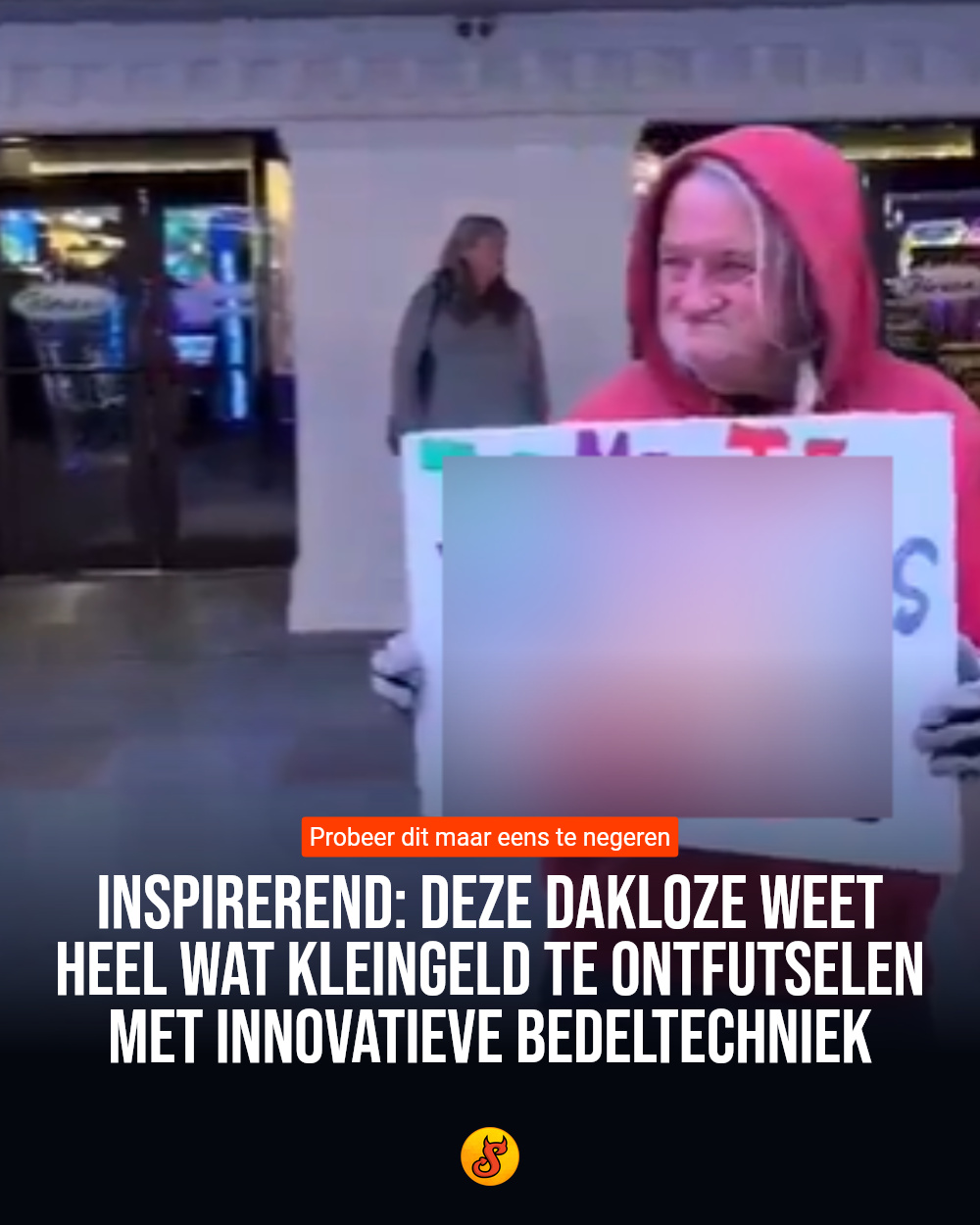 Inspirerend: Deze dakloze weet heel wat kleingeld te ontfutselen met innovatieve bedeltechniek