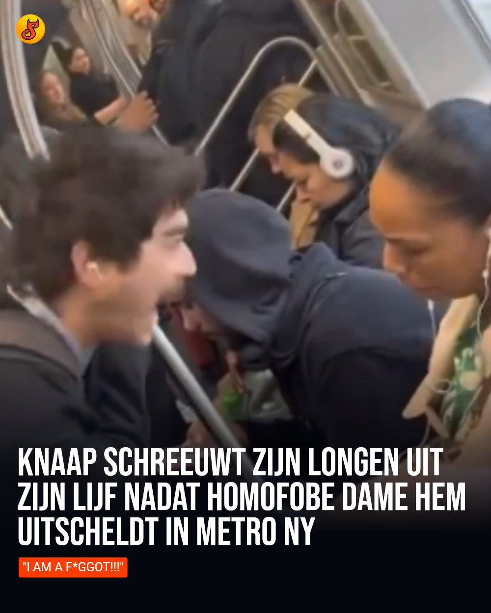Knaap schreeuwt zijn longen uit zijn lijf nadat homofobe dame hem uitscheldt in metro NY