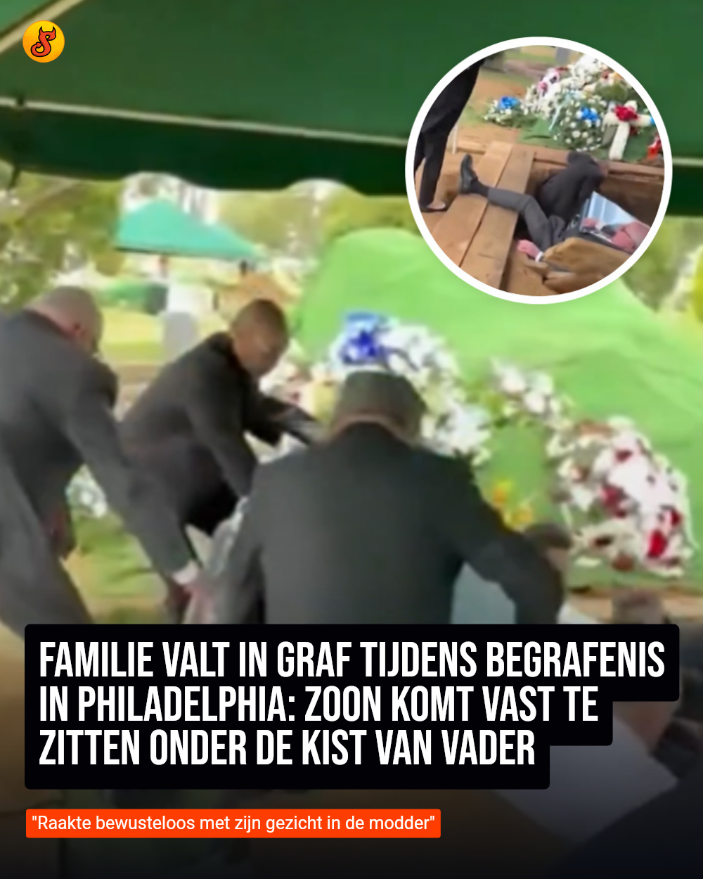 Familie valt in graf tijdens begrafenis in Philadelphia: Zoon komt vast te zitten onder de kist van vader