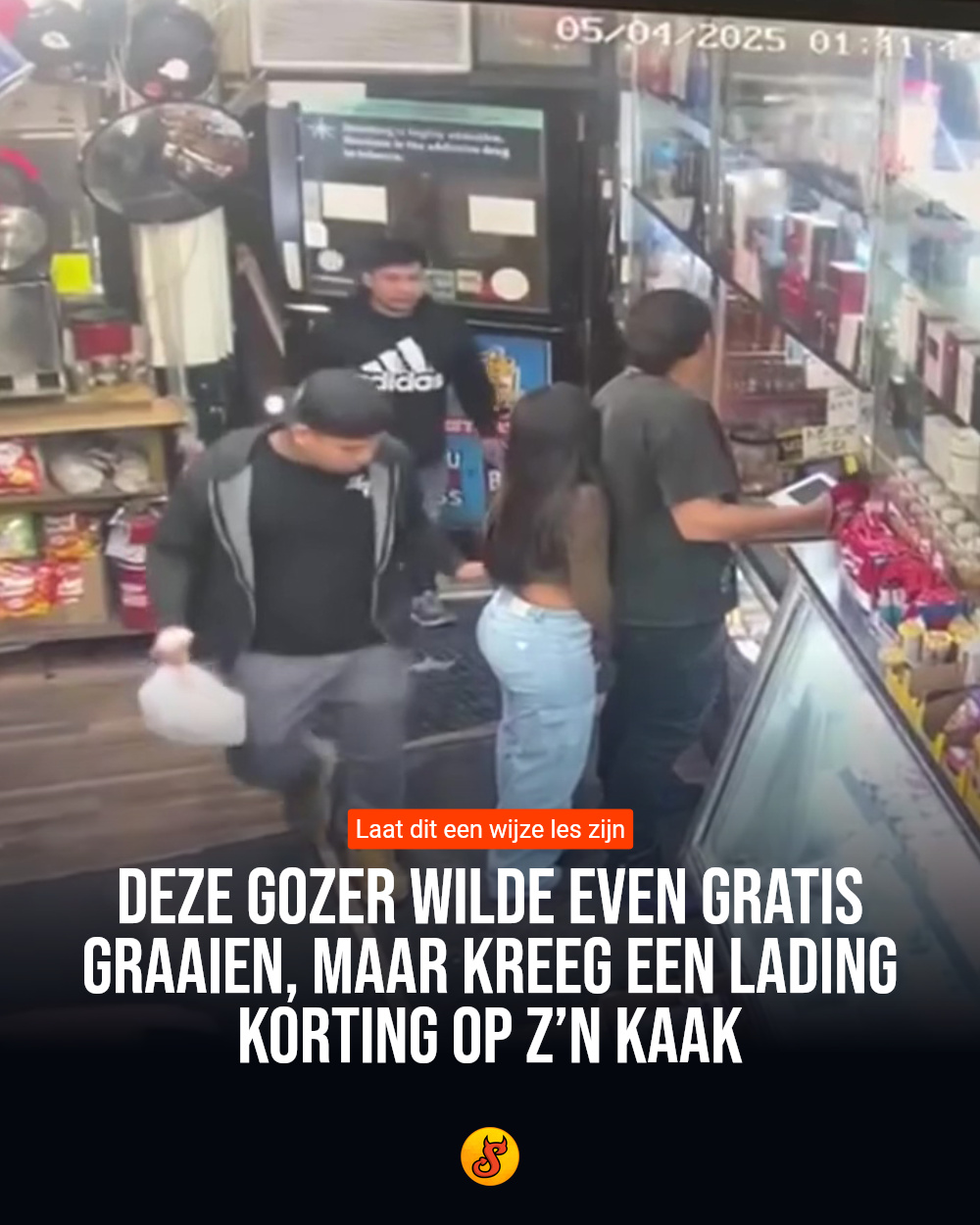 Deze gozer wilde even gratis graaien, maar kreeg een lading korting op z’n kaak