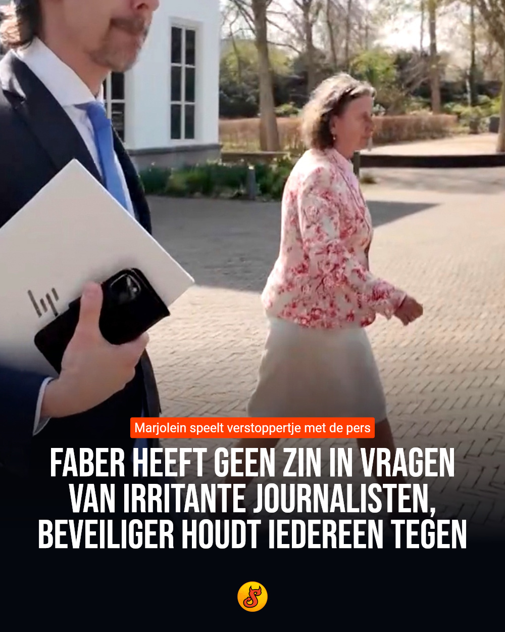 Faber heeft geen zin in vragen van irritante journalisten, beveiliger houdt iedereen tegen