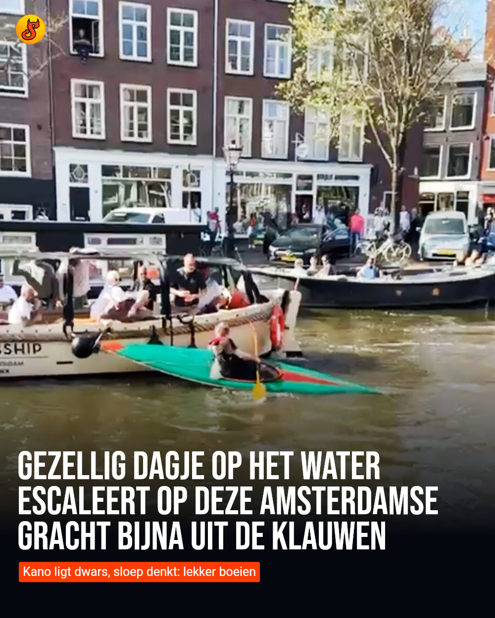 Gezellig dagje op het water escaleert op deze Amsterdamse gracht bijna uit de klauwen