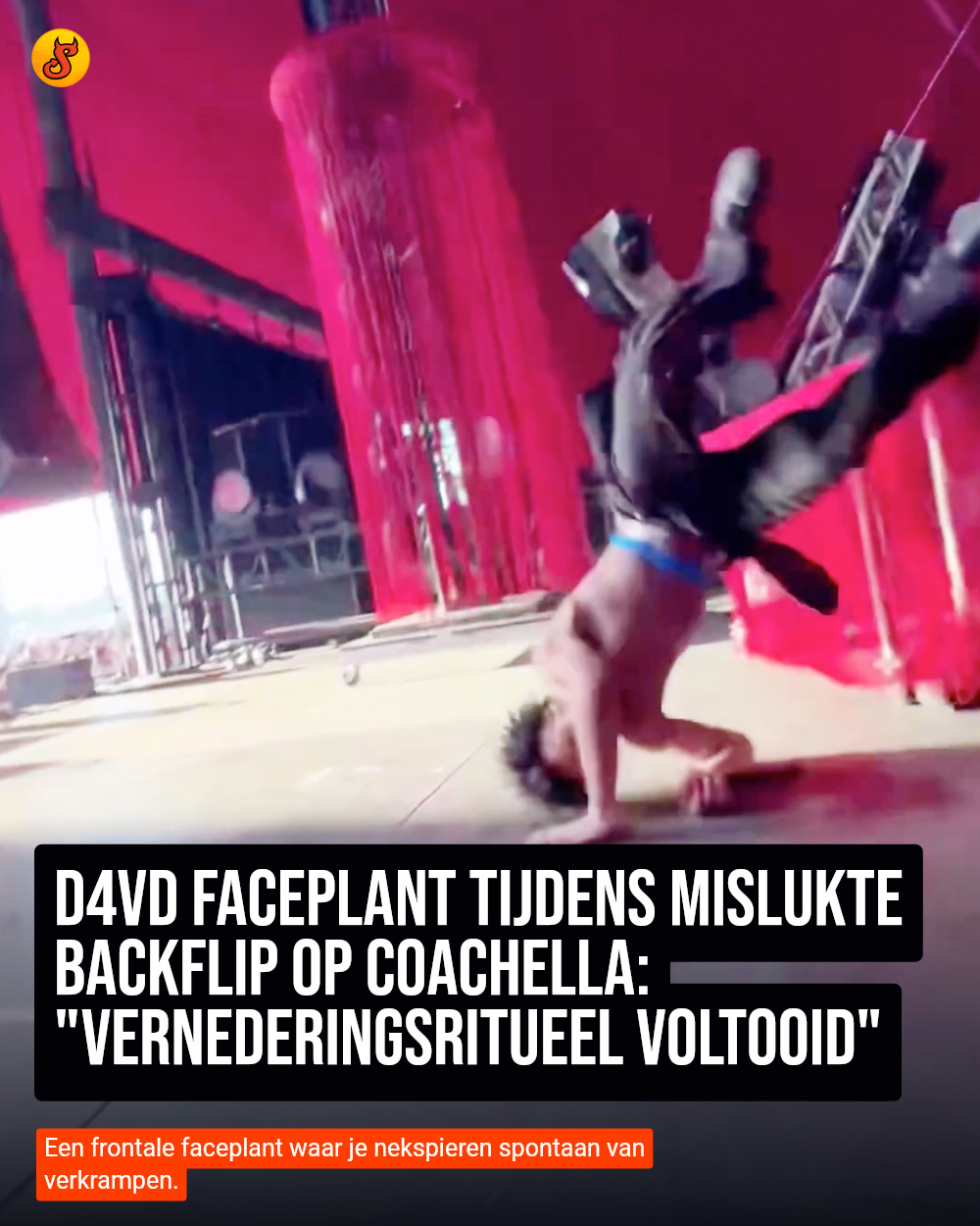 D4vd faceplant tijdens mislukte backflip op Coachella: "Vernederingsritueel voltooid"