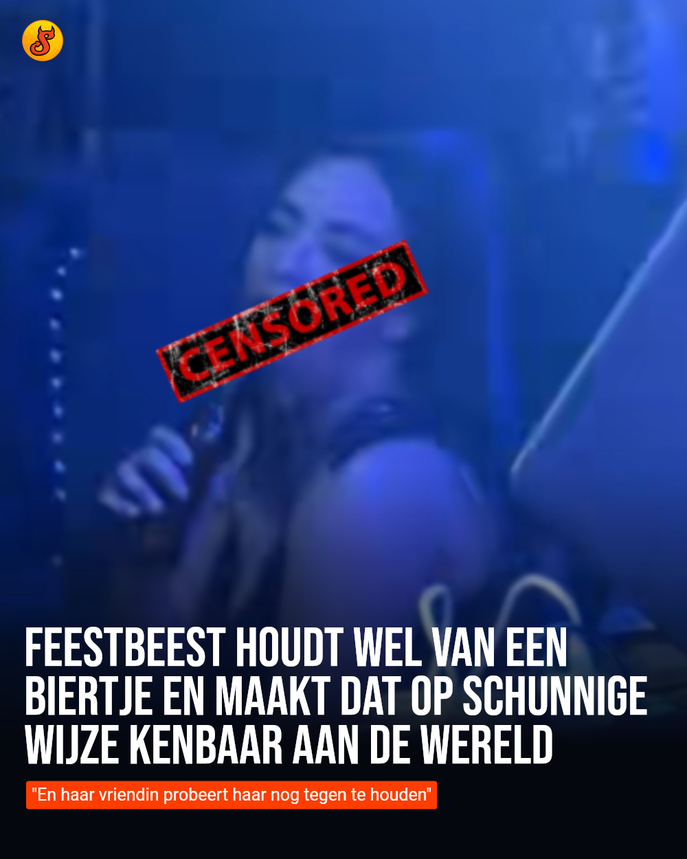 Feestbeest houdt wel van een biertje en maakt dat op schunnige wijze kenbaar aan de wereld