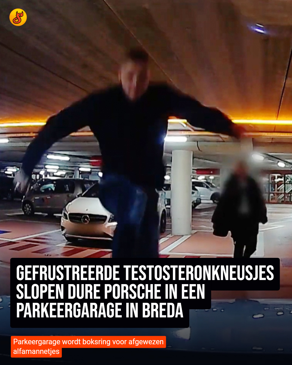 Gefrustreerde testosteronkneusjes slopen dure Porsche in een parkeergarage in Breda