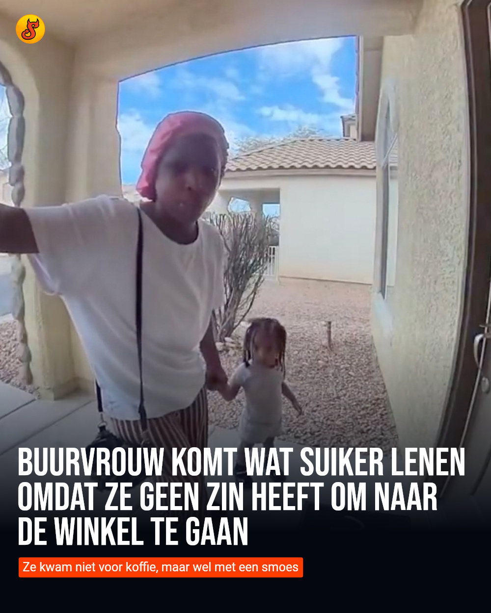 Buurvrouw komt wat suiker lenen omdat ze geen zin heeft om naar de winkel te gaan