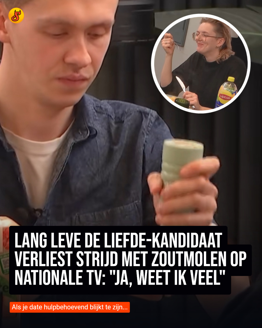 Lang Leve de Liefde-kandidaat verliest strijd met zoutmolen op nationale tv: "Ja, weet ik veel"