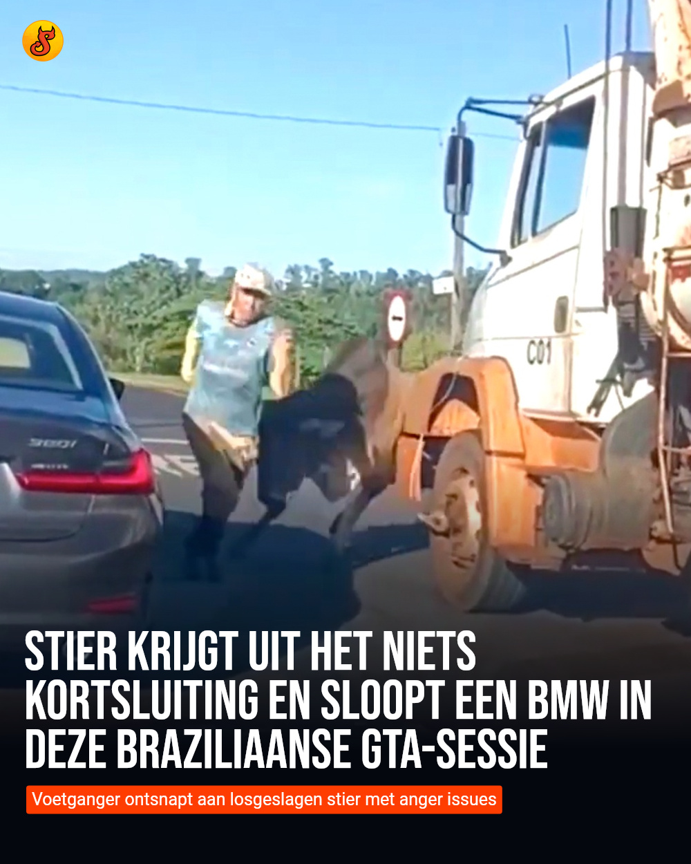 Stier krijgt uit het niets kortsluiting en sloopt een BMW in deze Braziliaanse GTA-sessie