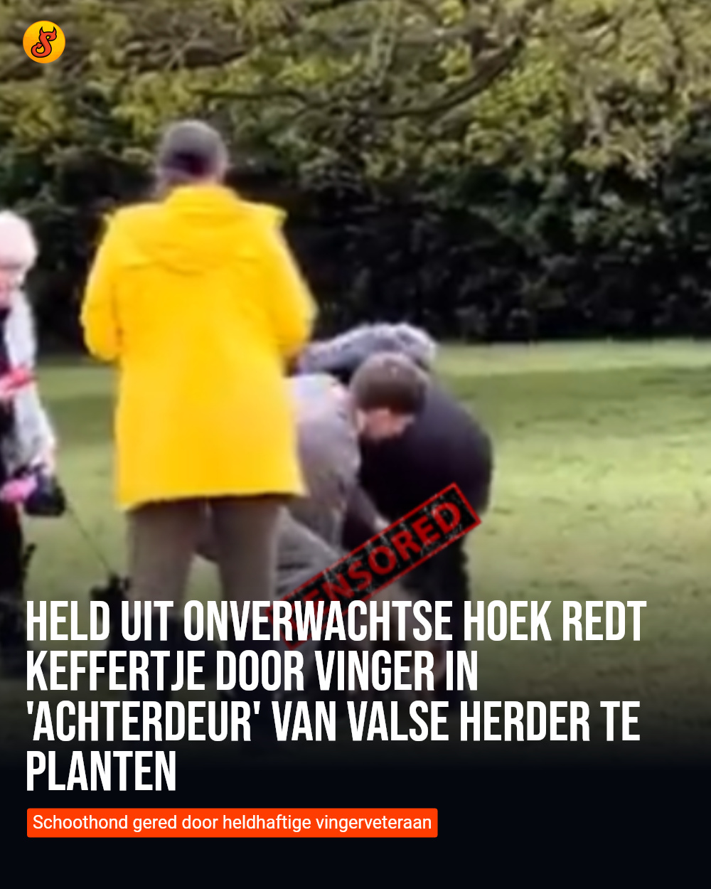 Held uit onverwachtse hoek redt keffertje door vinger in 'achterdeur' van valse herder te planten