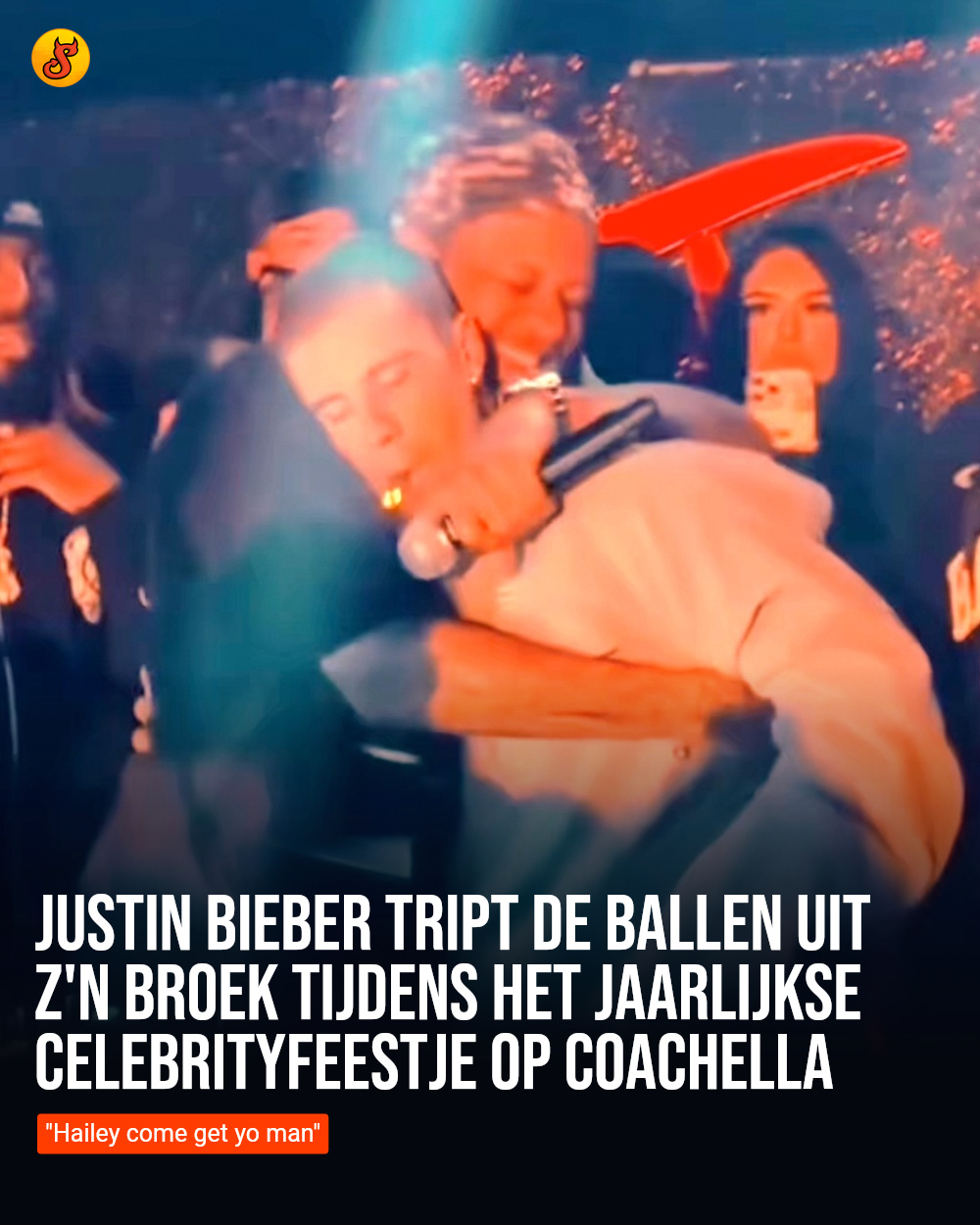 Justin Bieber tript de ballen uit z'n broek tijdens het jaarlijkse celebrityfeestje op Coachella