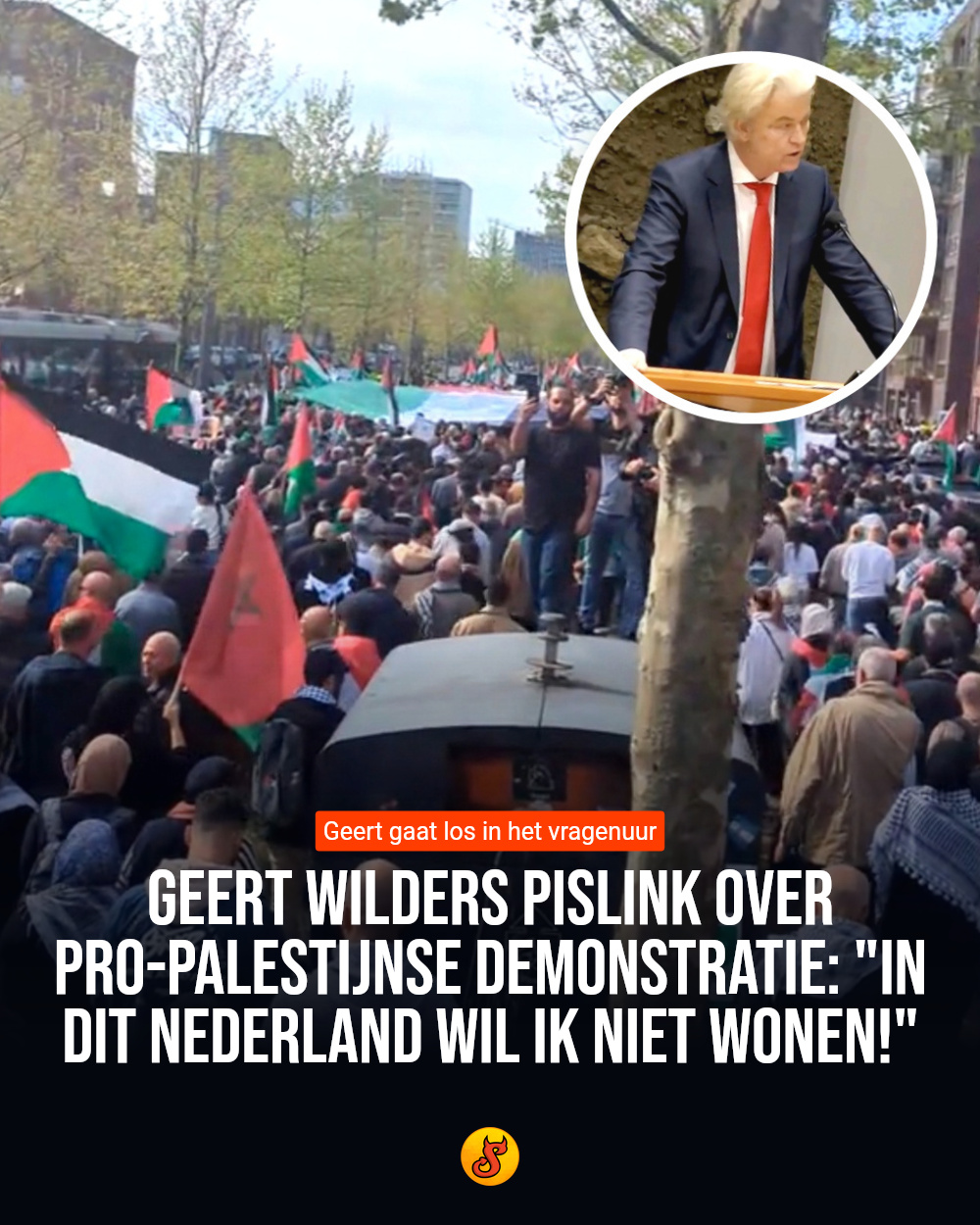 Geert Wilders pislink over pro-Palestijnse demonstratie: "In dit Nederland wil ik niet wonen!"