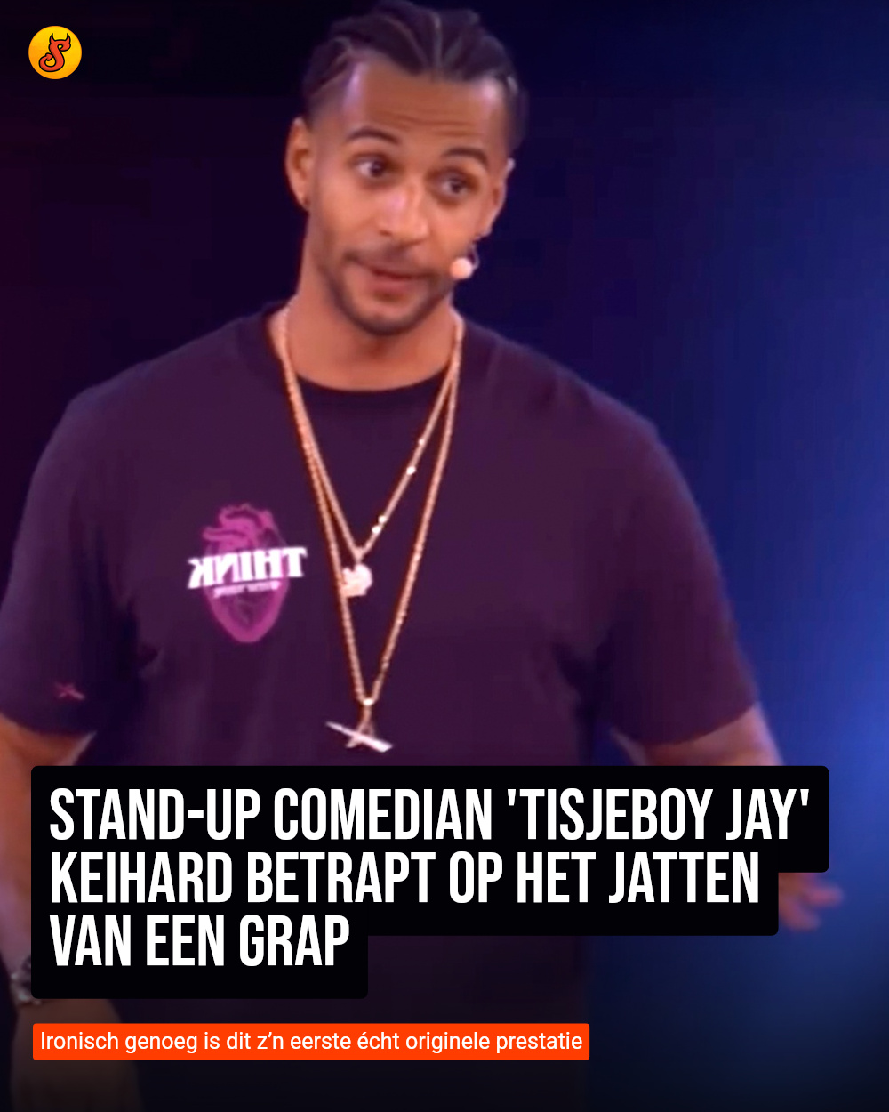Stand-up comedian 'Tisjeboy Jay' keihard betrapt op het jatten van een grap