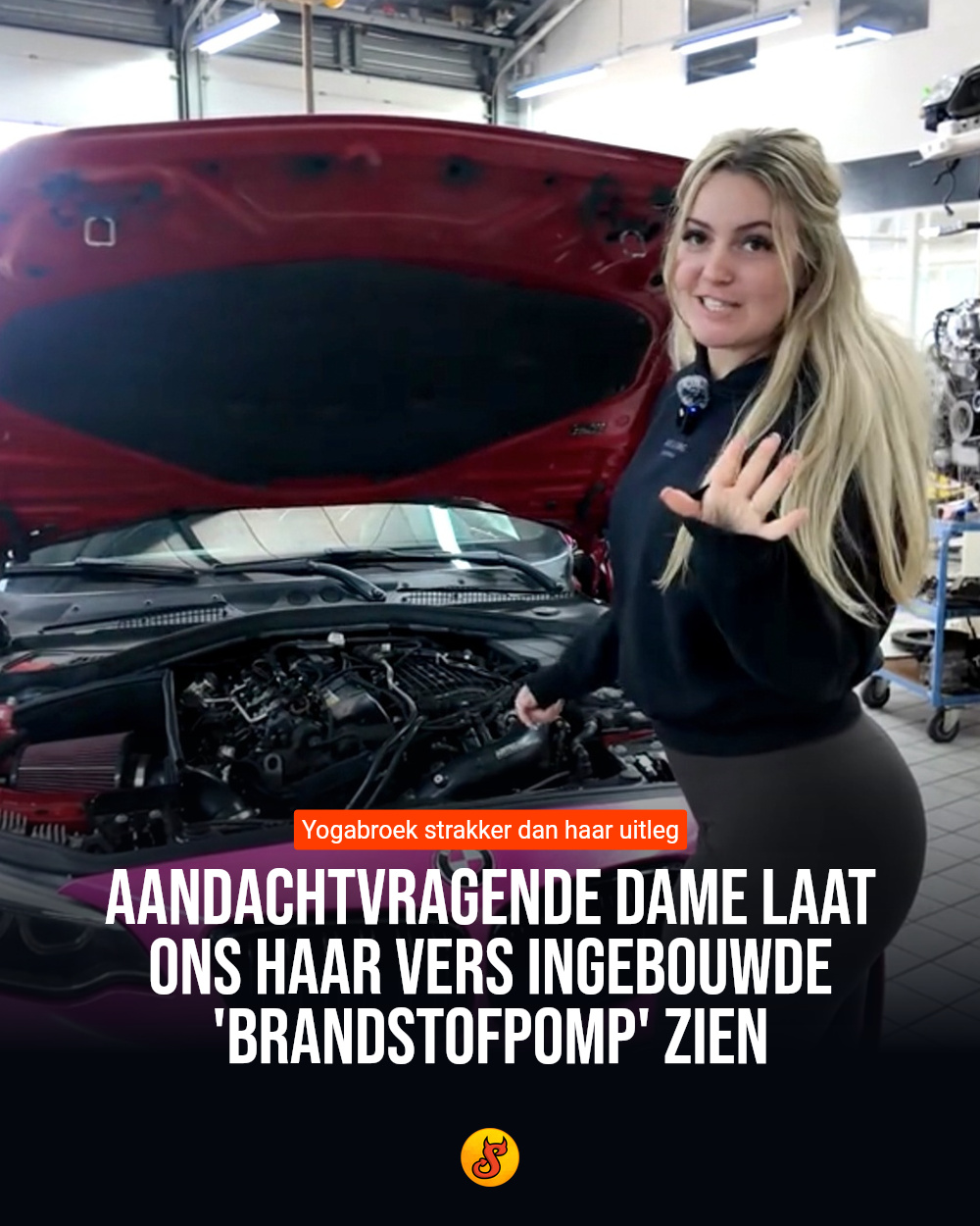 Aandachtvragende dame laat ons haar vers ingebouwde 'brandstofpomp' zien