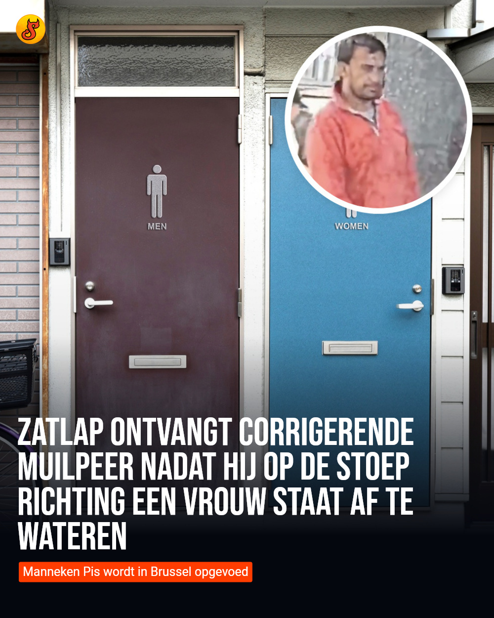 Zatlap ontvangt corrigerende muilpeer nadat hij op de stoep richting een vrouw staat af te wateren