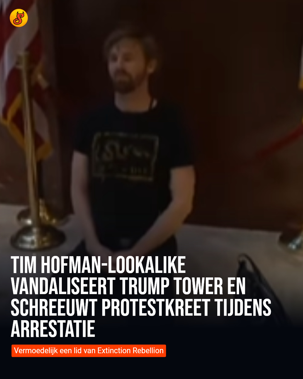 Tim Hofman-lookalike vandaliseert Trump Tower en schreeuwt protestkreet tijdens arrestatie