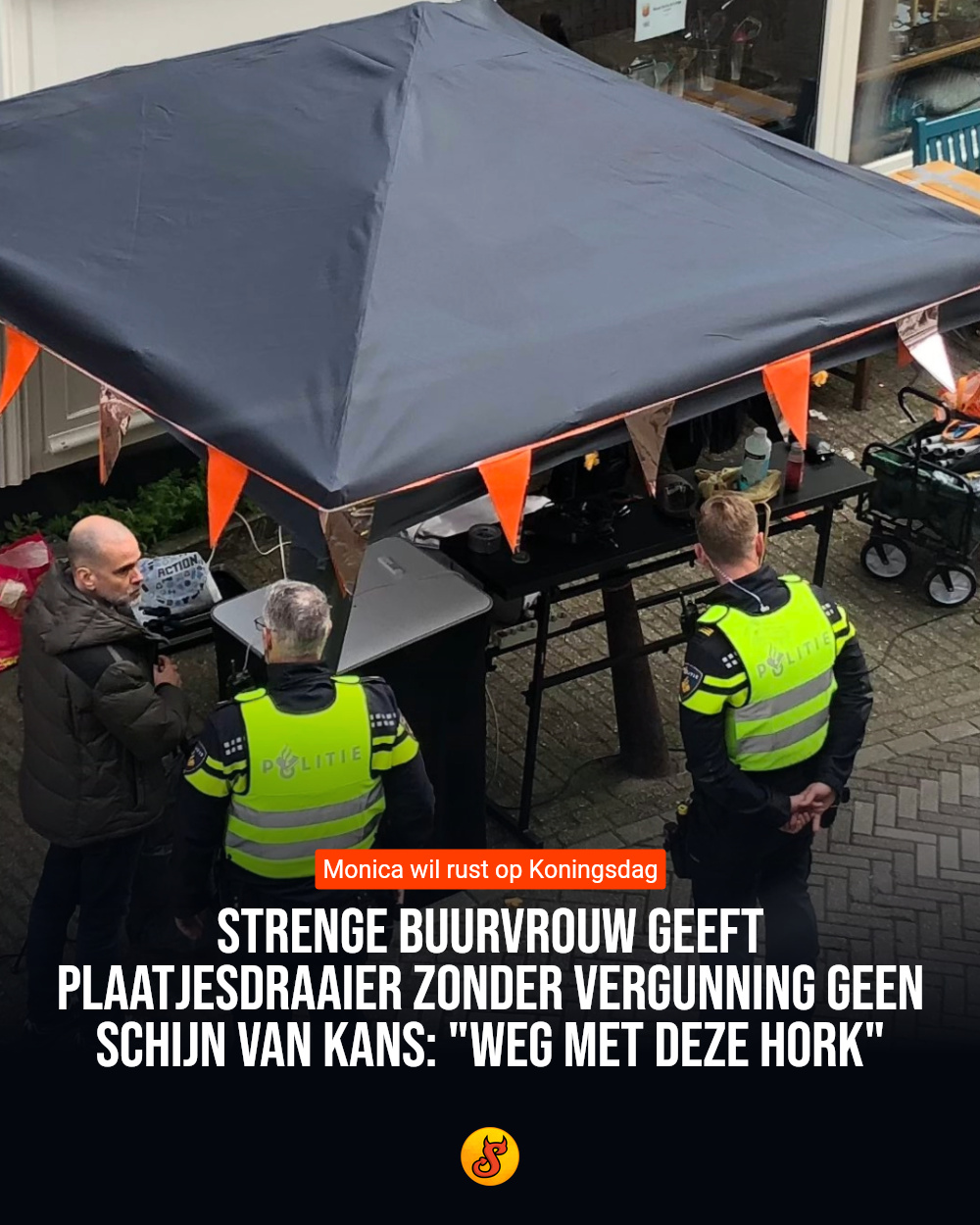 Strenge buurvrouw geeft plaatjesdraaier zonder vergunning geen schijn van kans: "Weg met deze hork"