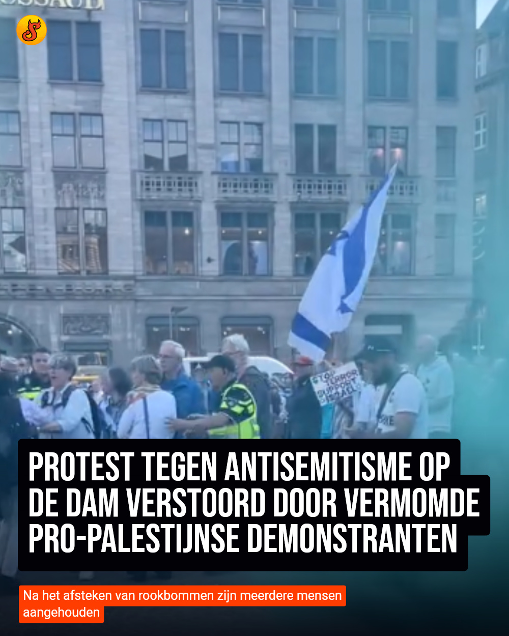 Protest tegen antisemitisme op de Dam verstoord door vermomde pro-Palestijnse demonstranten