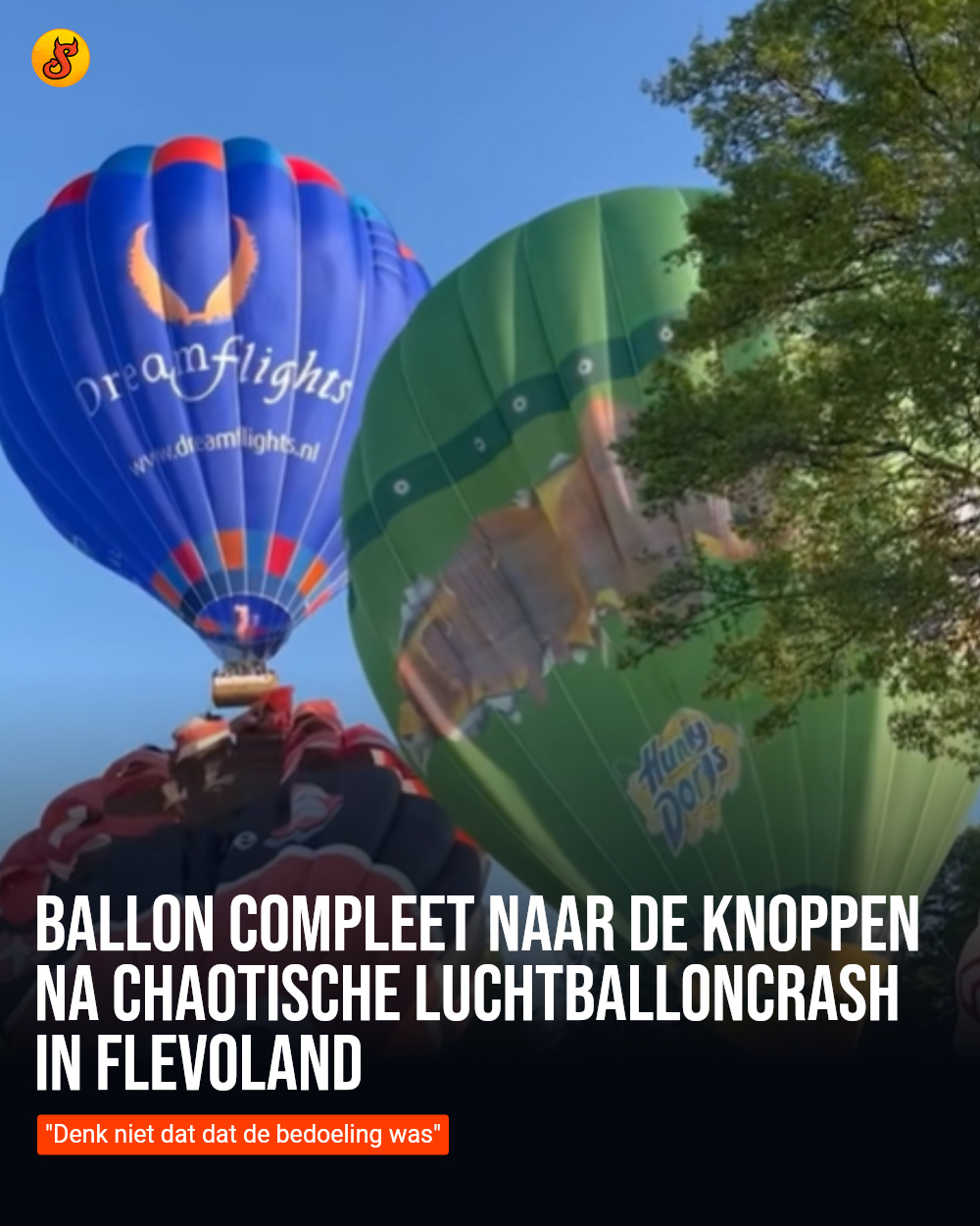 Ballon compleet naar de knoppen na chaotische luchtballoncrash in Flevoland