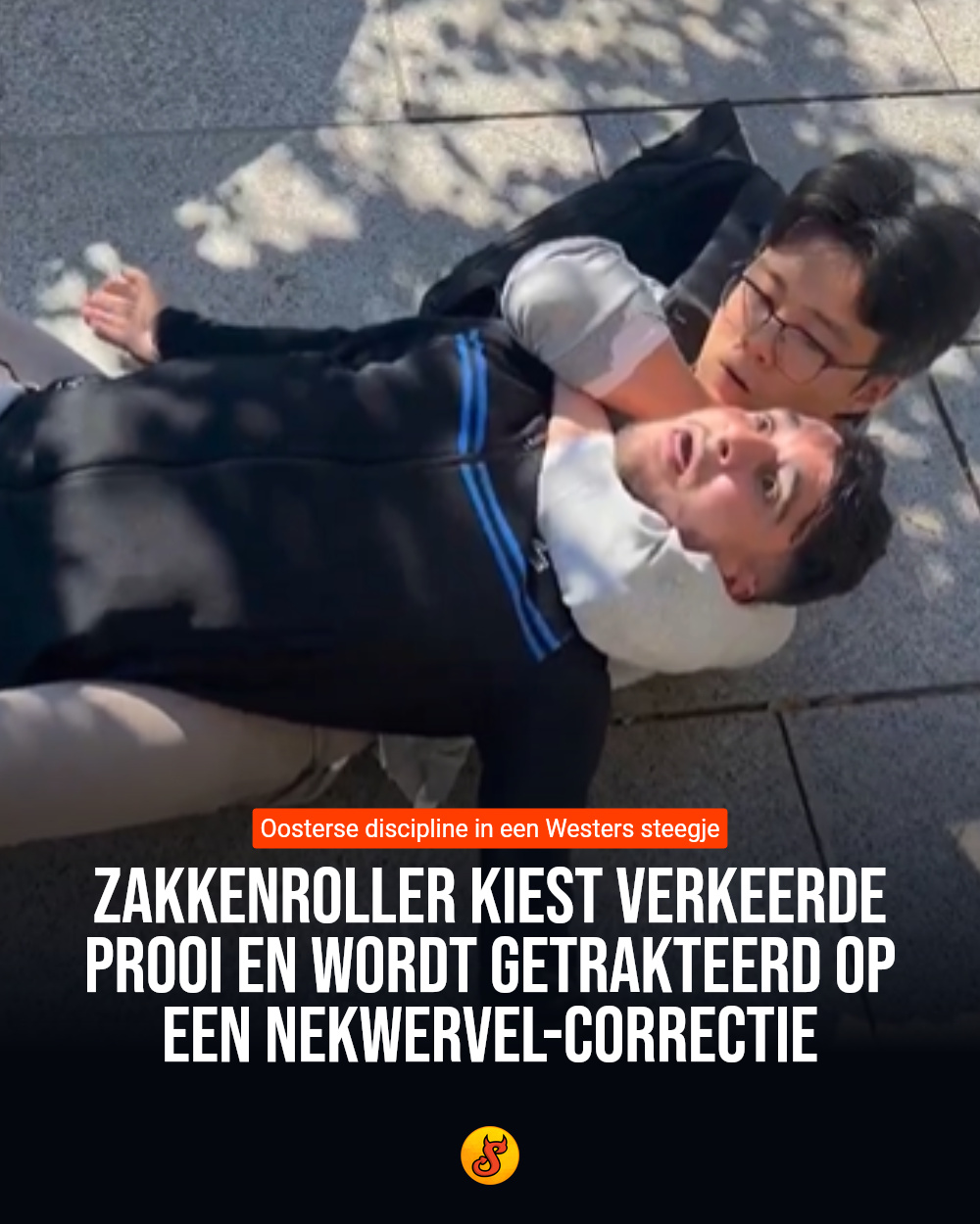 Zakkenroller kiest verkeerde prooi en wordt getrakteerd op een nekwervel-correctie