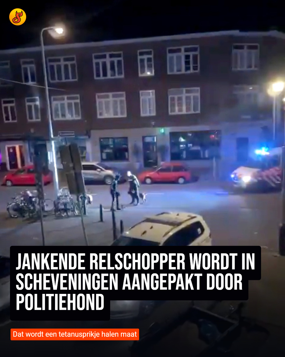 Jankende relschopper wordt in Scheveningen aangepakt door politiehond