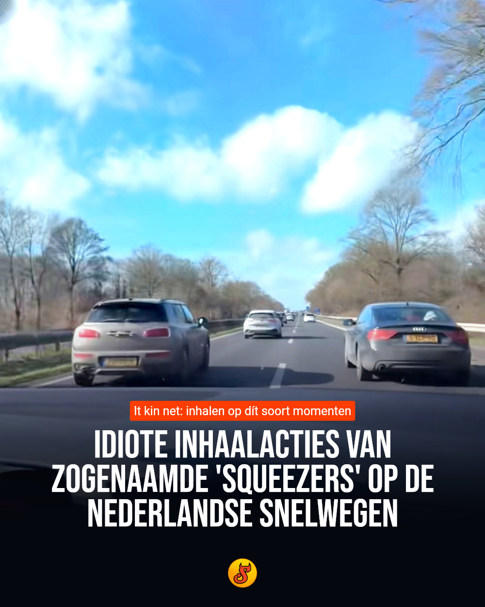 Idiote inhaalacties van zogenaamde 'squeezers' op de Nederlandse snelwegen
