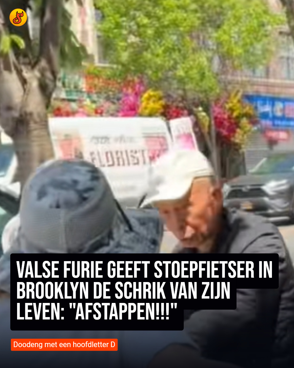 Valse furie geeft stoepfietser in Brooklyn de schrik van zijn leven: "AFSTAPPEN!!!"