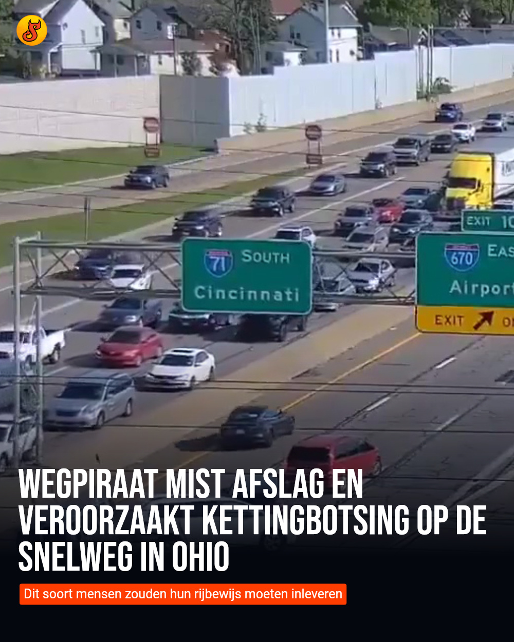 Wegpiraat mist afslag en veroorzaakt kettingbotsing op de snelweg in Ohio