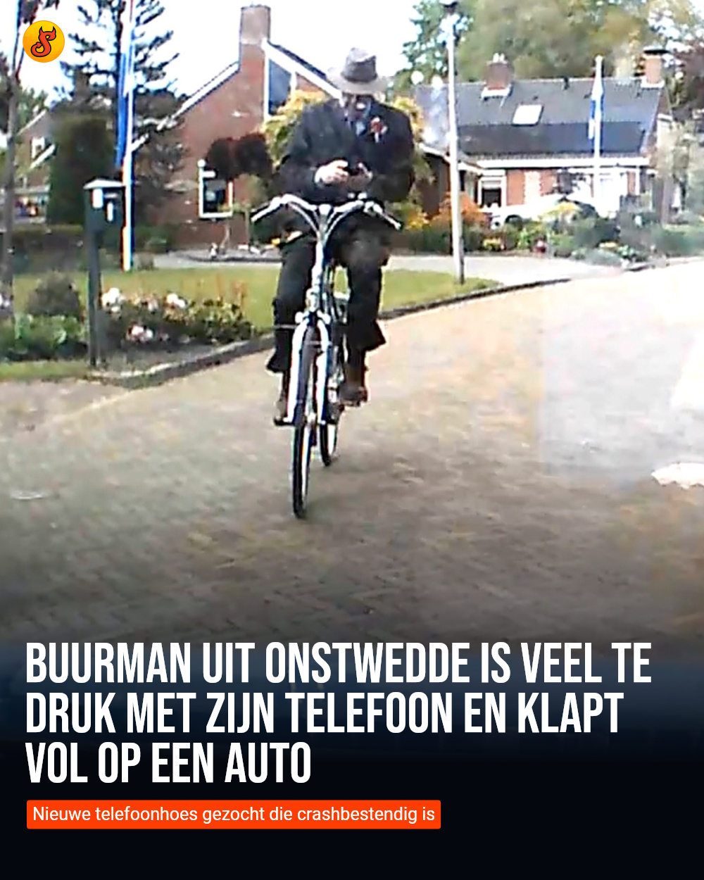 Buurman uit Onstwedde is veel te druk met zijn telefoon en klapt vol op een auto