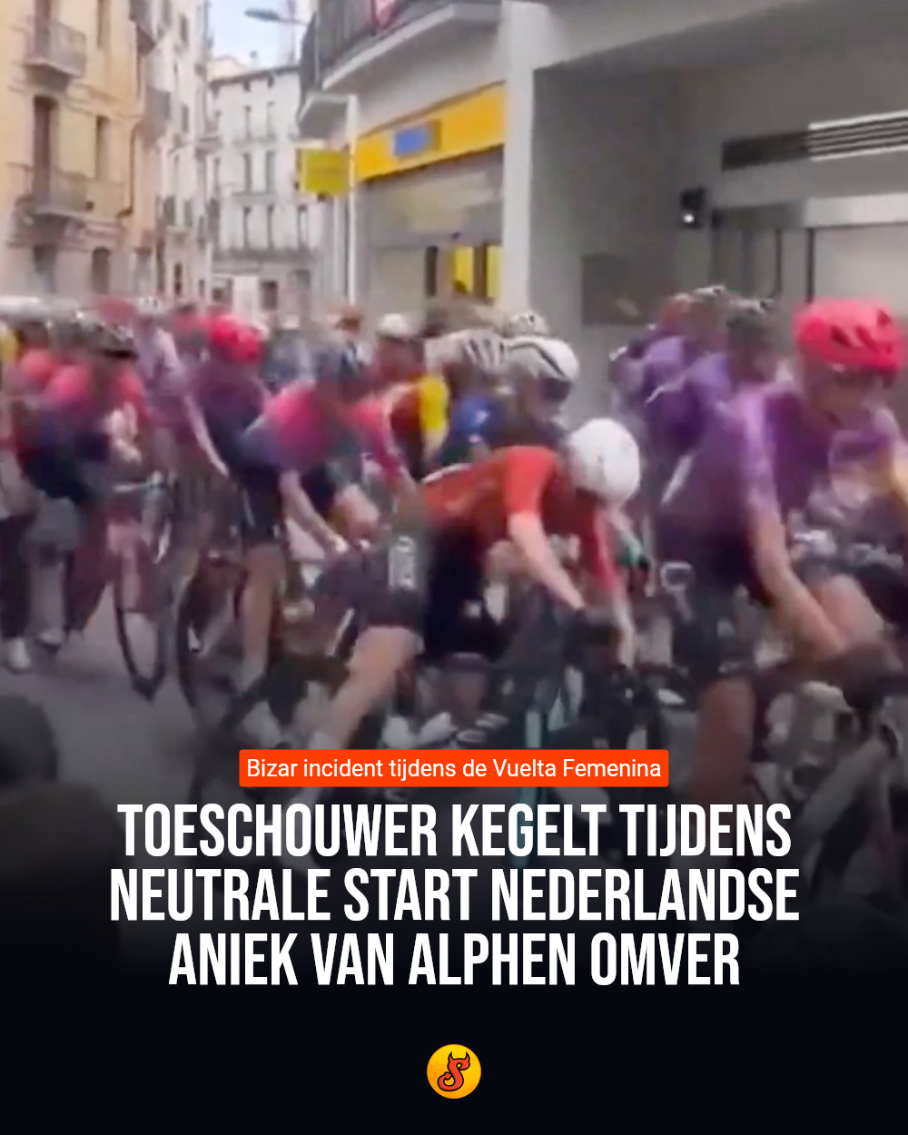 Toeschouwer kegelt tijdens neutrale start Nederlandse Aniek van Alphen omver