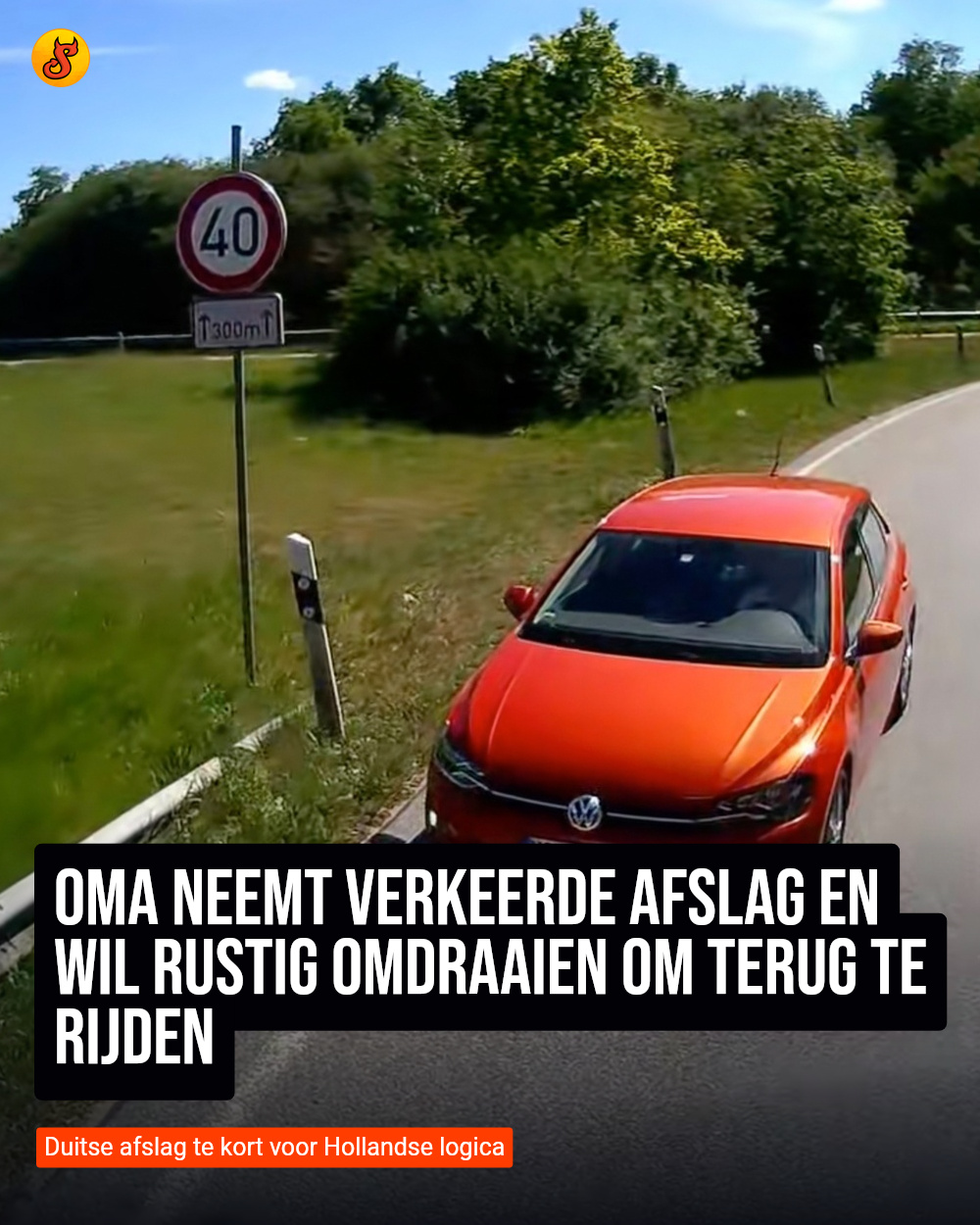 Oma neemt verkeerde afslag en wil rustig omdraaien om terug te rijden